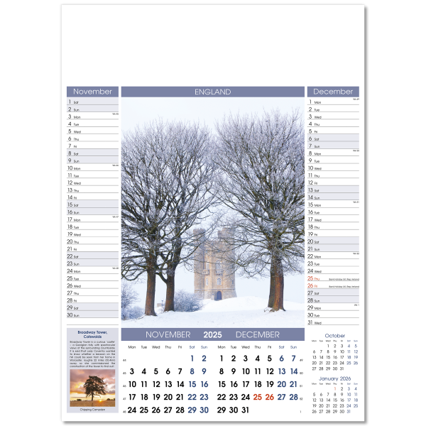 England Wall Calendar