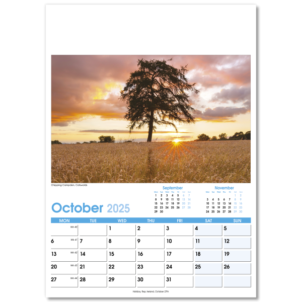 England Optima Wall Calendar - 13 Leaf